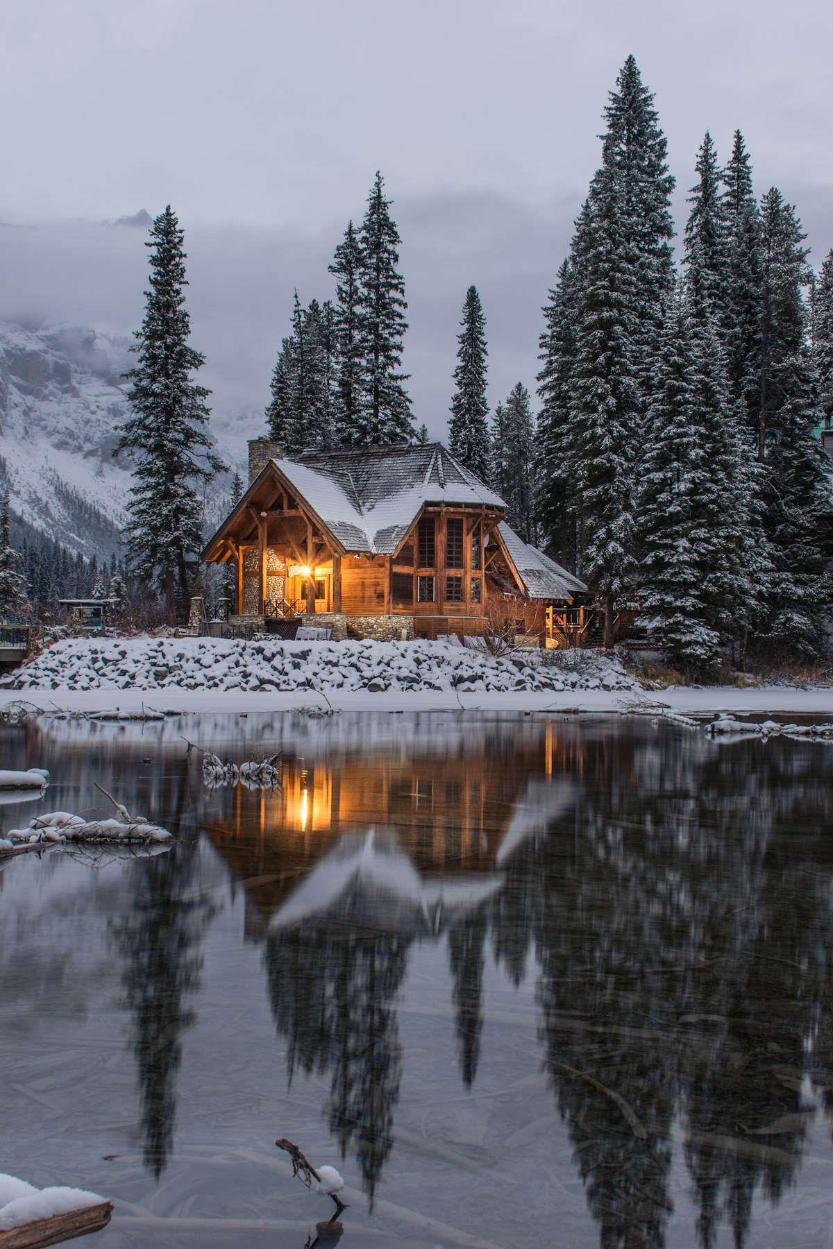 Cozy wooden mountain cabin in the hills